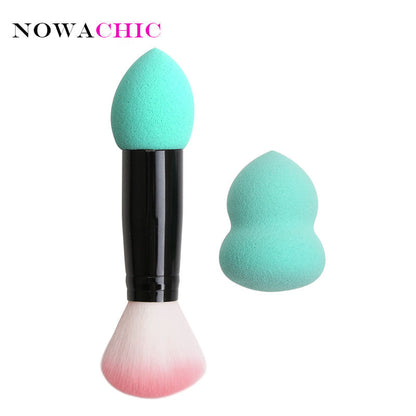 Dual End Makeup Brushes Makeup Sponge Set Foundation Powder Buffer Contour Metal Cosmetic Tools