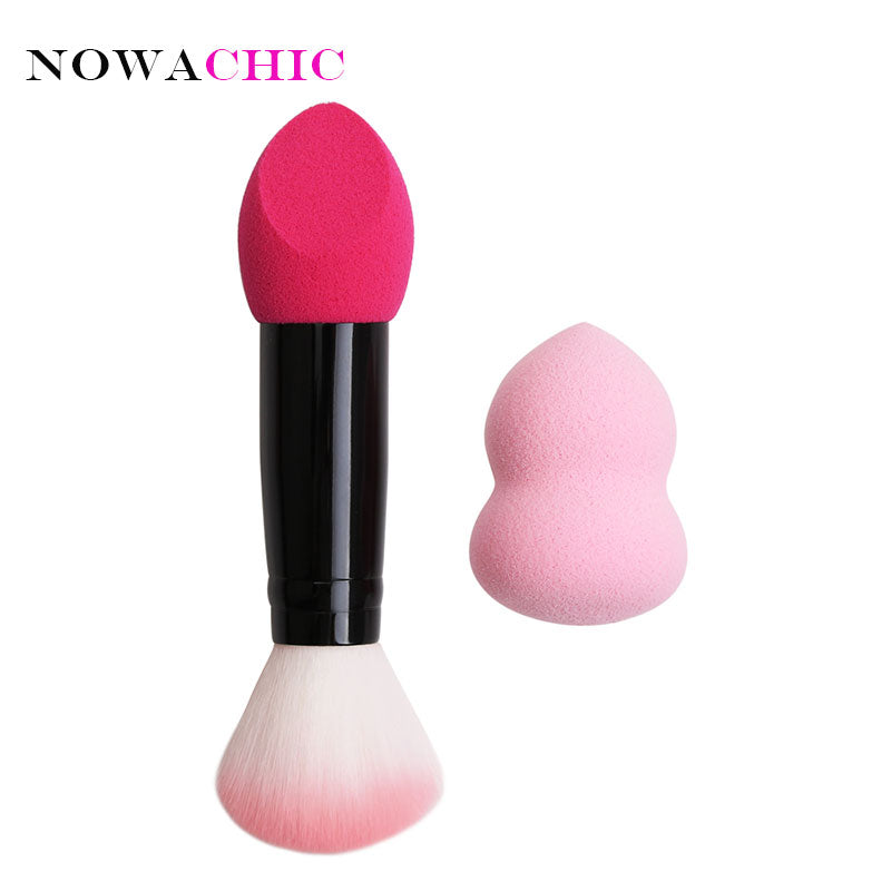 Dual End Makeup Brushes Makeup Sponge Set Foundation Powder Buffer Contour Metal Cosmetic Tools