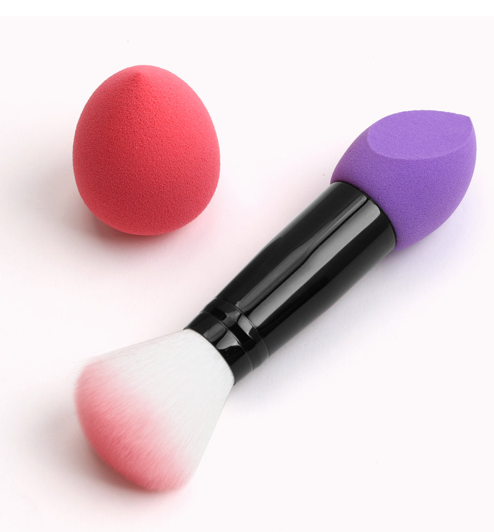 Dual End Makeup Brushes Makeup Sponge Set Foundation Powder Buffer Contour Metal Cosmetic Tools