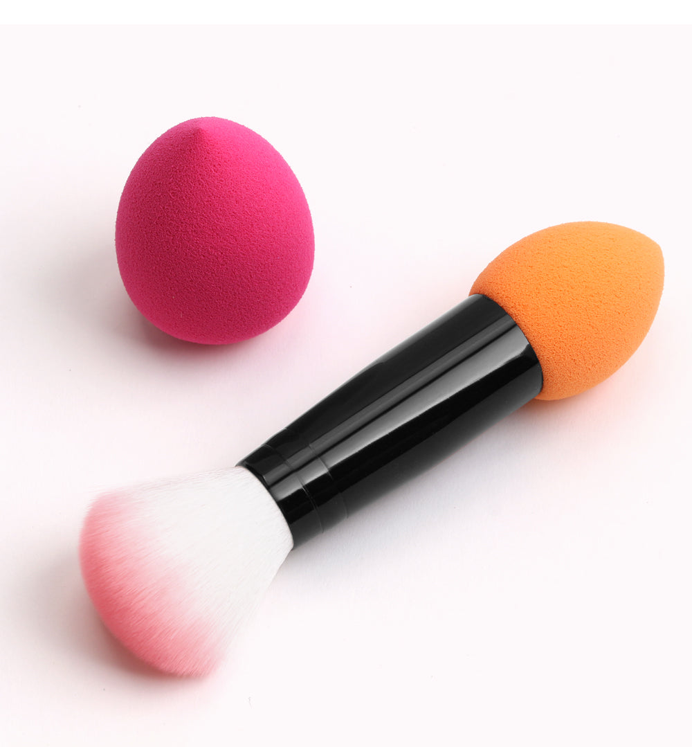 Dual End Makeup Brushes Makeup Sponge Set Foundation Powder Buffer Contour Metal Cosmetic Tools