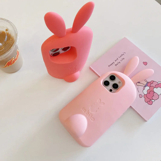 Pink Standing Rabbit Cute Kawaii 3D Phone Case Back Cover