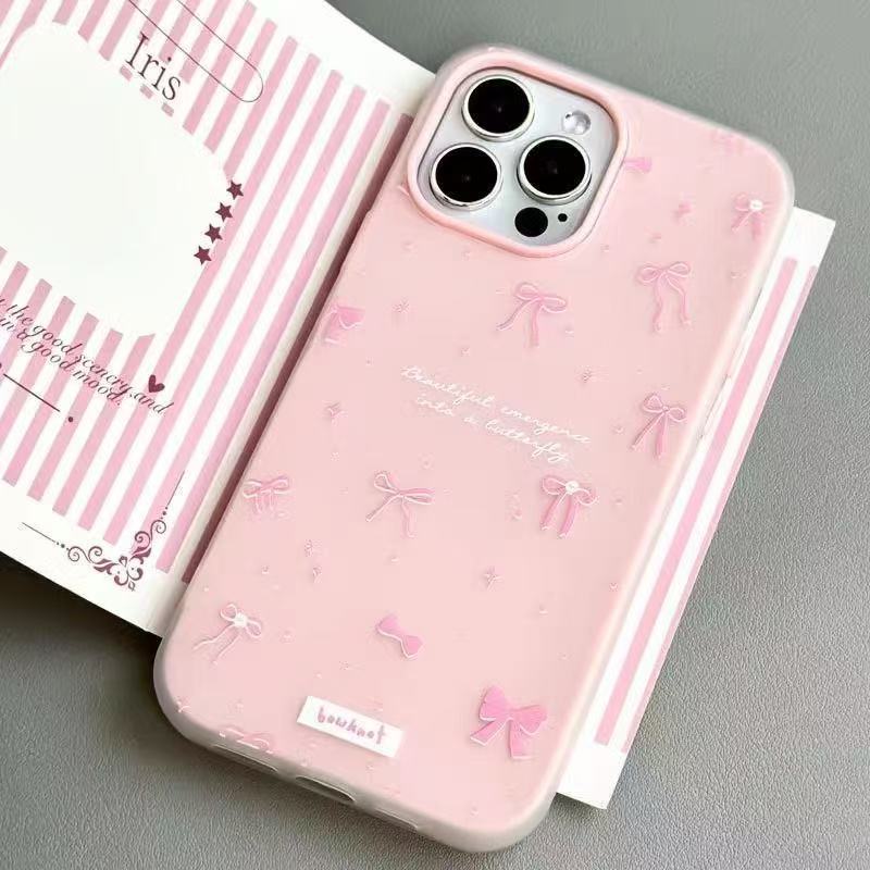 Cute Pink Bow Silicone Phone Case for iPhone 17 16 15 14 13 12 11 Pro Max X Xr 7 8