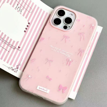 Cute Pink Bow Silicone Phone Case for iPhone 17 16 15 14 13 12 11 Pro Max X Xr 7 8