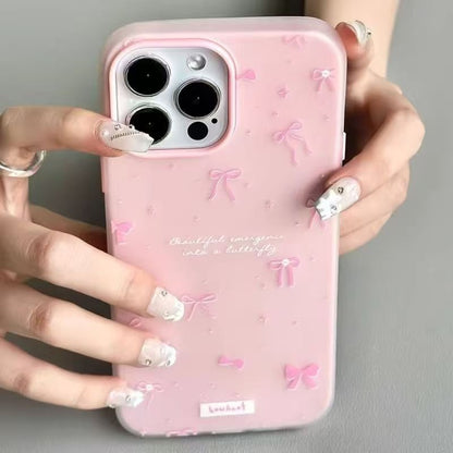 Cute Pink Bow Silicone Phone Case for iPhone 17 16 15 14 13 12 11 Pro Max X Xr 7 8