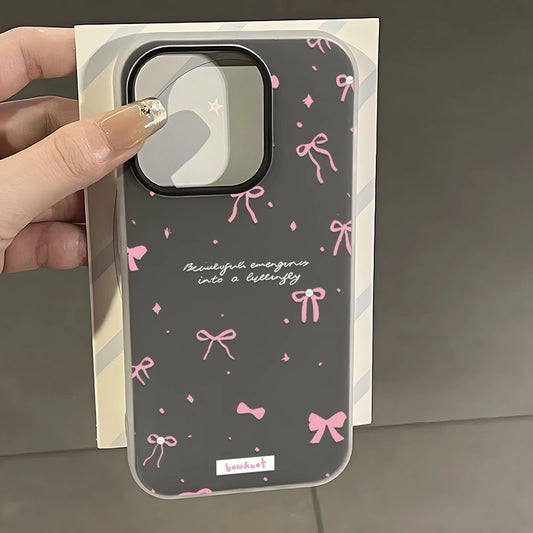 Cute Pink Bow Silicone Phone Case for iPhone 17 16 15 14 13 12 11 Pro Max X Xr 7 8