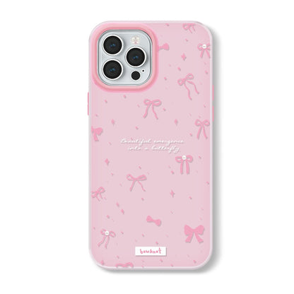 Cute Pink Bow Silicone Phone Case for iPhone 17 16 15 14 13 12 11 Pro Max X Xr 7 8