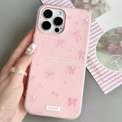 Cute Pink Bow Silicone Phone Case for iPhone 17 16 15 14 13 12 11 Pro Max X Xr 7 8