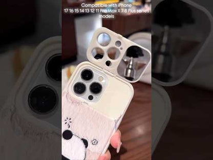 3D Panda Mirror Lens Protector Phone Case for iPhone All 17 16 15 14 13 12 11 X Series Models With Panda Charm