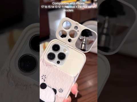 3D Panda Mirror Lens Protector Phone Case for iPhone All 17 16 15 14 13 12 11 X Series Models With Panda Charm