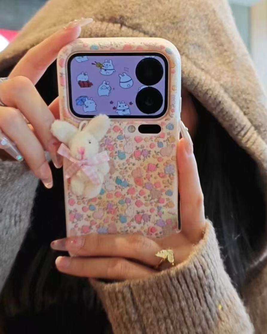 Cute 3D Rabbit Floral Case For iPhone 17 16 15 14 13 12 11 Pro Max Plus XR XS