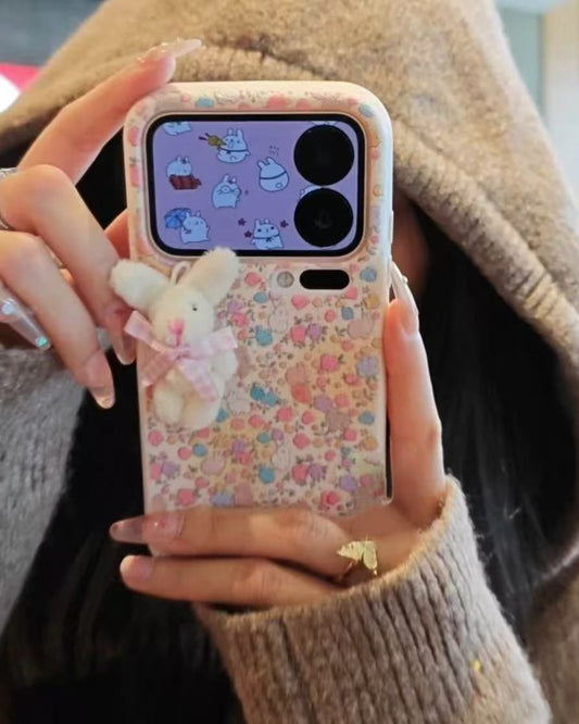 Cute 3D Rabbit Floral Case For iPhone 17 16 15 14 13 12 11 Pro Max Plus XR XS