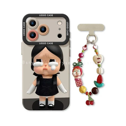 Cute Crying Baby Liquid Silicone Phone Case For iPhone With Beads Lanyard