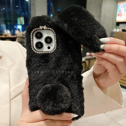 Cute Rabbit Velvet Plush Phone Case for iPhone
