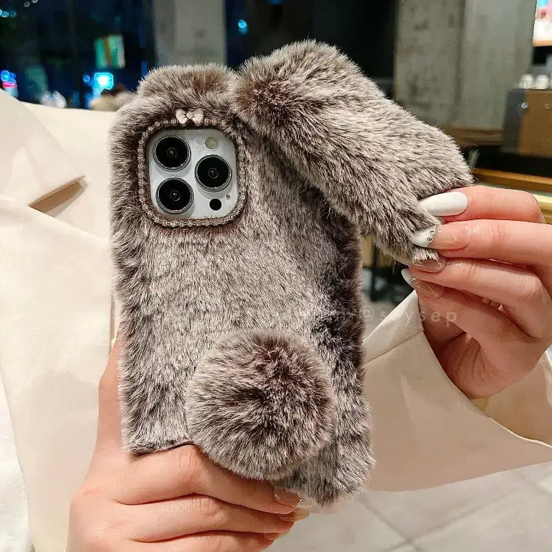 Cute Rabbit Velvet Plush Phone Case for iPhone