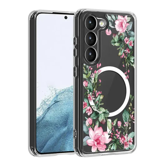 Floral Clear TPU Magnetic Phone Case for Galaxy S25 S24 S23 S22 S21 Series
