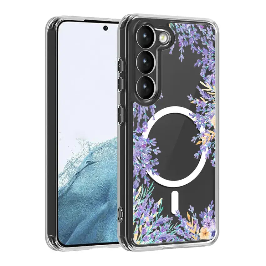 Floral Clear TPU Magnetic Phone Case for Galaxy S25 S24 S23 S22 S21 Series