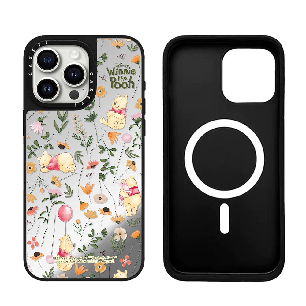 Cartoon Pooh Bear Artistic Floral Magsafe Phone Case For iPhone 17 16 14 15 12 13 Pro Max Plus 11