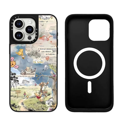 Cartoon Pooh Bear Artistic Floral Magsafe Phone Case For iPhone 17 16 14 15 12 13 Pro Max Plus 11