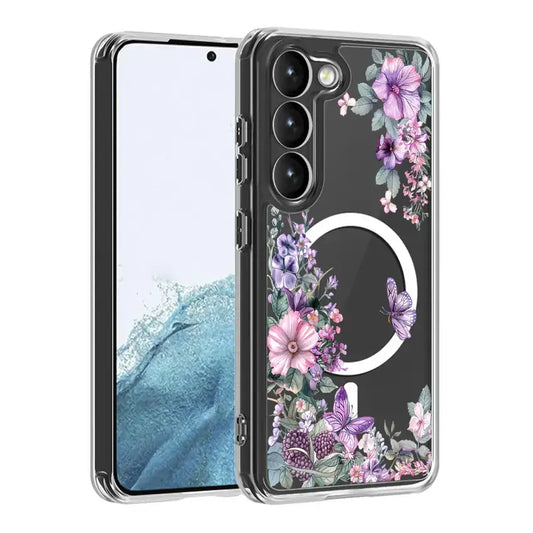Floral Clear TPU Magnetic Phone Case for Galaxy S25 S24 S23 S22 S21 Series