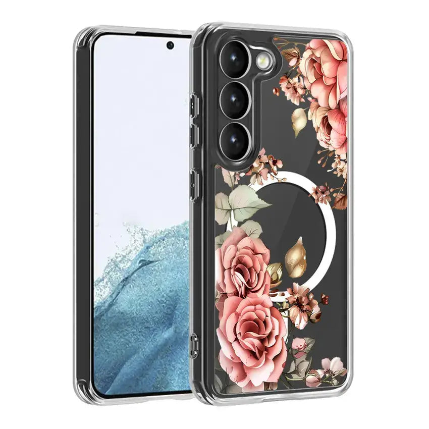 Floral Clear TPU Magnetic Phone Case for Galaxy S25 S24 S23 S22 S21 Series