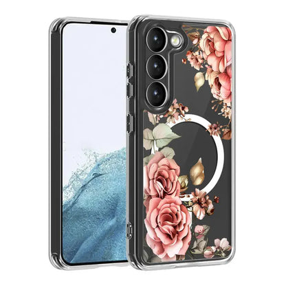 Floral Clear TPU Magnetic Phone Case for Galaxy S25 S24 S23 S22 S21 Series