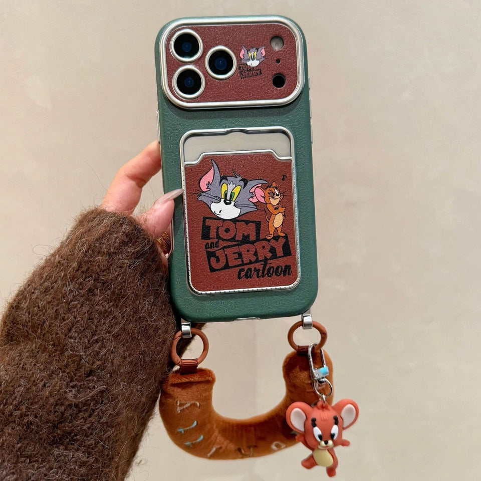 Cute Tom Cartoon Mouse Lanyard Phone Case for iPhone 17 Air 16 15 14 13 12 11 Pro Max Plus