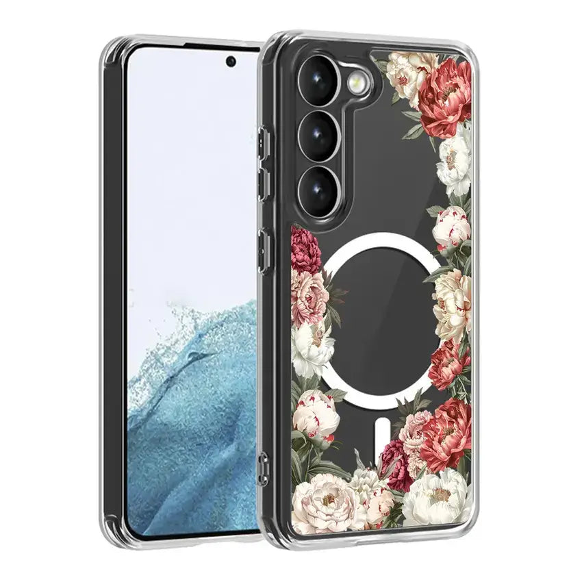 Floral Clear TPU Magnetic Phone Case for Galaxy S25 S24 S23 S22 S21 Series