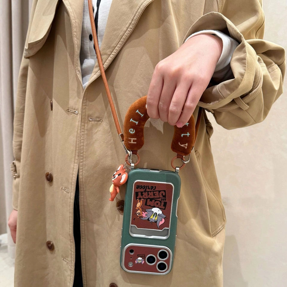 Cute Tom Cartoon Mouse Lanyard Phone Case for iPhone 17 Air 16 15 14 13 12 11 Pro Max Plus