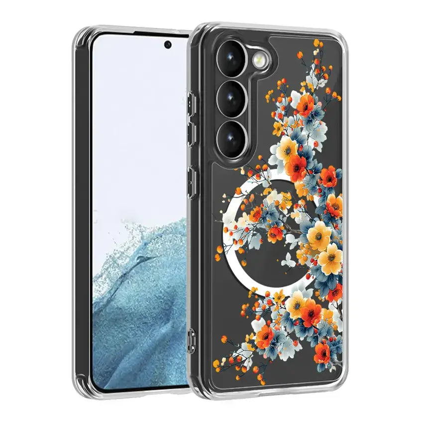 Floral Clear TPU Magnetic Phone Case for Galaxy S25 S24 S23 S22 S21 Series