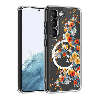 Floral Clear TPU Magnetic Phone Case for Galaxy S25 S24 S23 S22 S21 Series