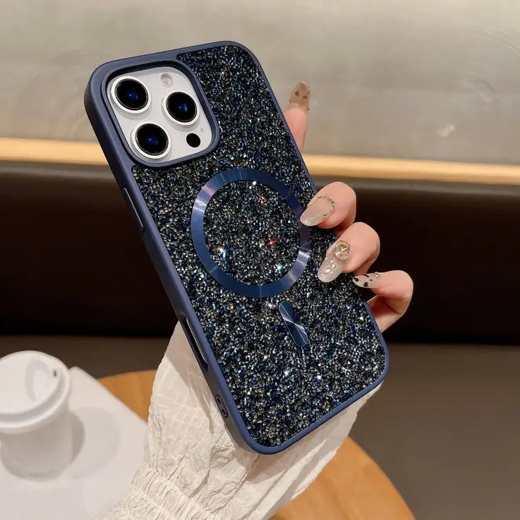 Glitter Diamond Magsafe Phone Case For iPhone 17 16 15 14 13 12 Pro Max Plus Magnetic Wireless Charging Shockproof Cover