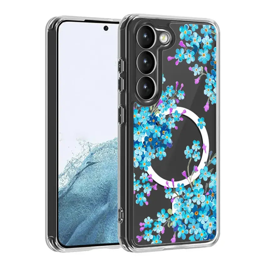 Floral Clear TPU Magnetic Phone Case for Galaxy S25 S24 S23 S22 S21 Series