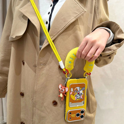 Cute Tom Cartoon Mouse Lanyard Phone Case for iPhone 17 Air 16 15 14 13 12 11 Pro Max Plus
