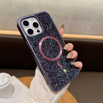 Glitter Diamond Magsafe Phone Case For iPhone 17 16 15 14 13 12 Pro Max Plus Magnetic Wireless Charging Shockproof Cover