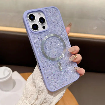 Glitter Diamond Magsafe Phone Case For iPhone 17 16 15 14 13 12 Pro Max Plus Magnetic Wireless Charging Shockproof Cover