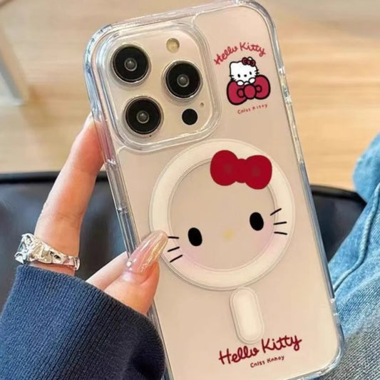 Cartoon Kitty Magnetic Phone Case For iPhone 17 16 15 14 13 12 11 Pro X Max 7 8 Plus