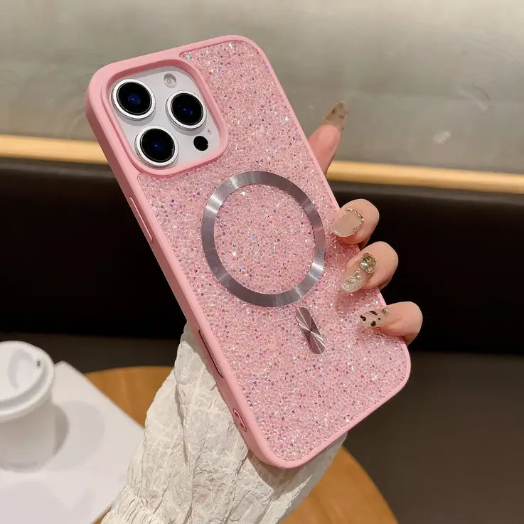 Glitter Diamond Magsafe Phone Case For iPhone 17 16 15 14 13 12 Pro Max Plus Magnetic Wireless Charging Shockproof Cover
