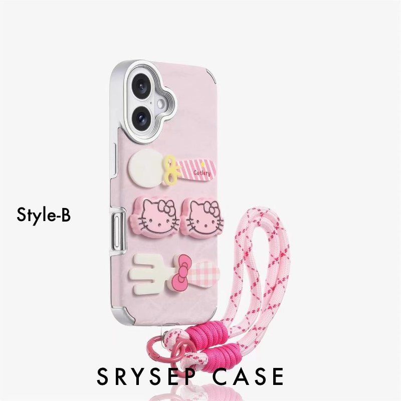 Lanière pour iPhone | Coque de téléphone en silicone liquide rose mignon
