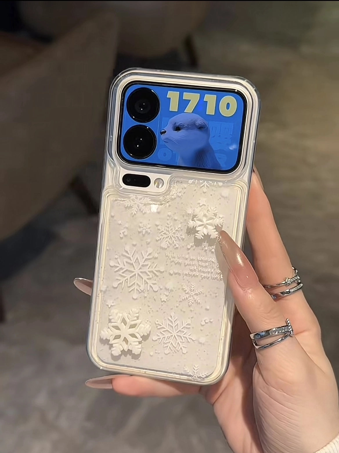 Liquid-sand Snowflake Phone Case For iPhone All 17 16 15 14 13 12 11 X 7 8 Series Models with Crystal Beads Charm
