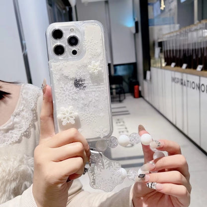 Liquid-sand Snowflake Phone Case For iPhone All 17 16 15 14 13 12 11 X 7 8 Series Models with Crystal Beads Charm