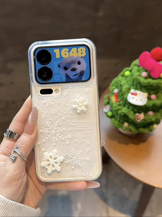 Liquid-sand Snowflake Phone Case For iPhone All 17 16 15 14 13 12 11 X 7 8 Series Models with Crystal Beads Charm