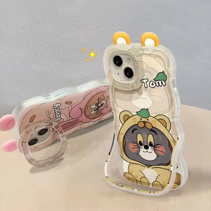 Cute Cat Mouse Phone Case For iPhone Built-in Stand Back Cover