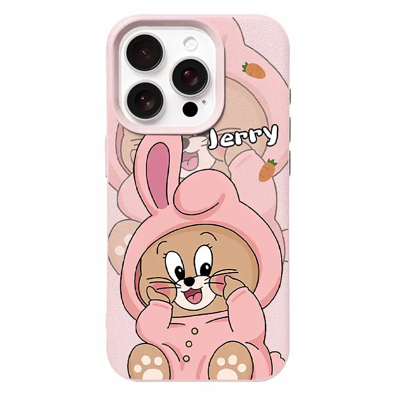 Cute Cat Mouse Phone Case For iPhone Built-in Stand Back Cover