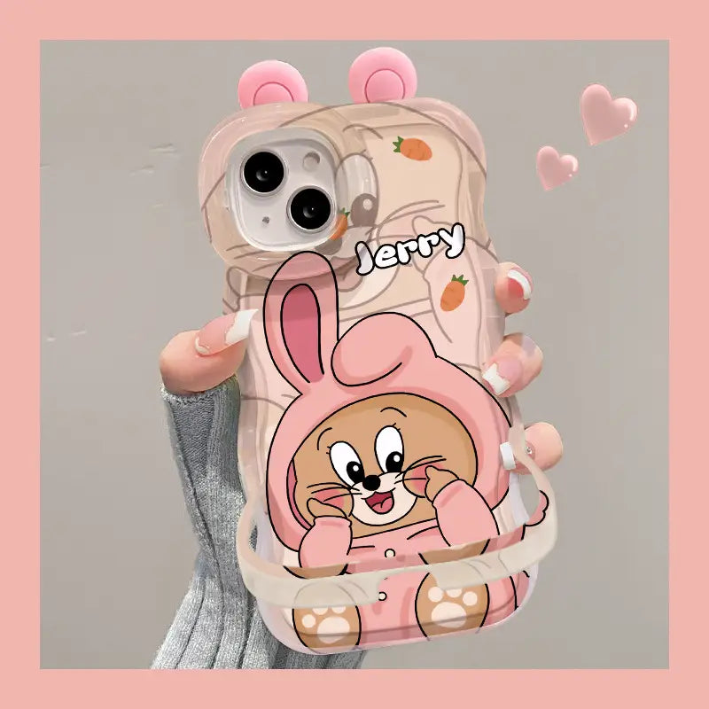 Cute Cat Mouse Phone Case For iPhone Built-in Stand Back Cover