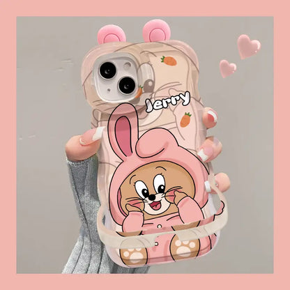 Cute Cat Mouse Phone Case For iPhone Built-in Stand Back Cover