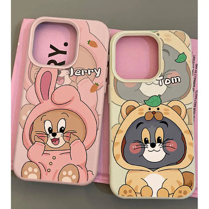 Cute Cat Mouse Phone Case For iPhone Built-in Stand Back Cover