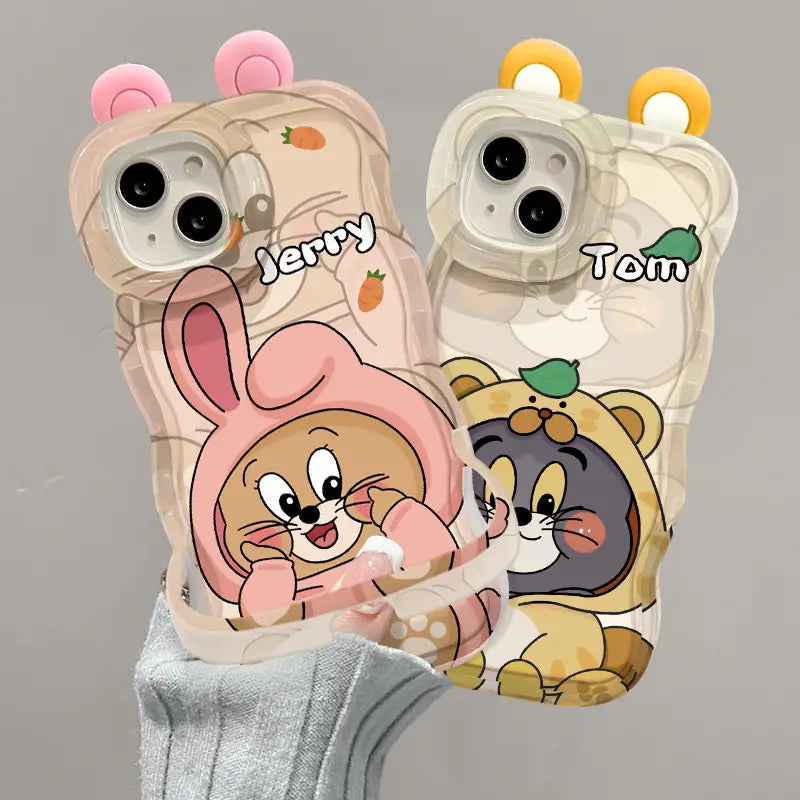 Cute Cat Mouse Phone Case For iPhone Built-in Stand Back Cover