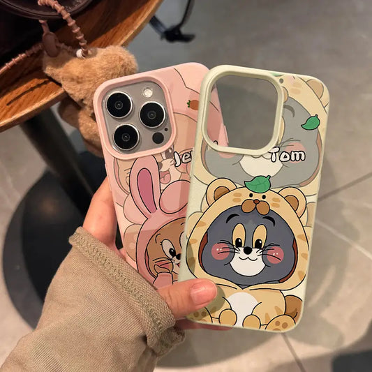 Cute Cat Mouse Phone Case For iPhone Built-in Stand Back Cover