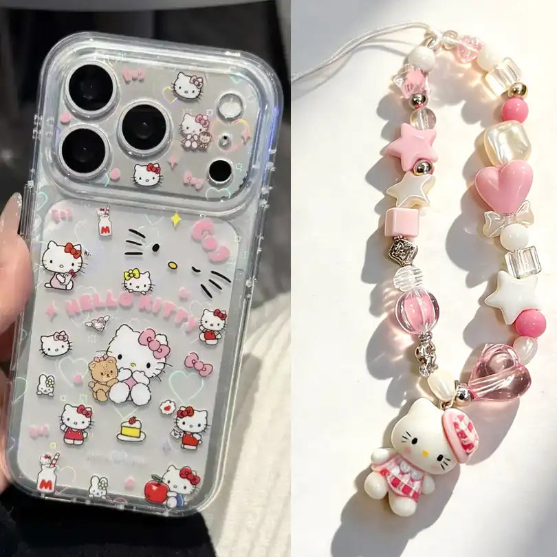 Cute Kitty Corner Airbag Anti-Drop Protection Clear TPU iPhone Case With Kitten Bracelet