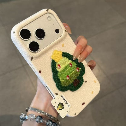 Étui pour iPhone en cuir brodé à la main avec motif d'arbre